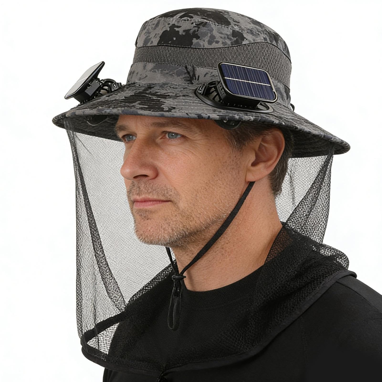 Chapeau Solaire à Ventilateur - Bucket de pêche UPF50+ respirant avec filet | Chapeau à Large Bord pour Randonnée Camping Plage Sport Extérieur,pour plage voyage anniversaire outdoor randonnée camping