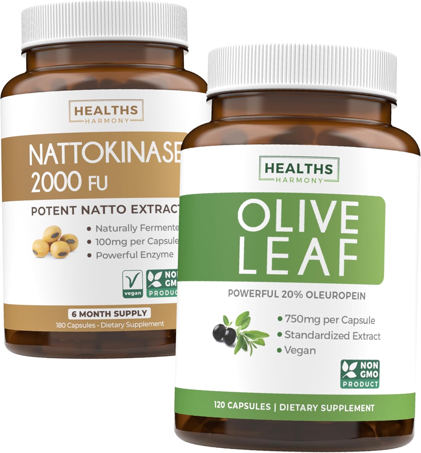 Nattokinase & Olive Leaf (6-Month Supply) Flow & Wellness Mix – Nattokinase 2000 FU Powerful Naturally Fermented Soybeans (6-Month Supply) & Olive Leaf Extract Super Strength with 20% Oleuropein
