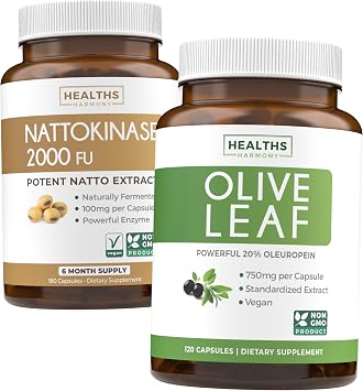 Nattokinase & Olive Leaf 6-Month Supply Flow & Wellness Mix - Nattokinase 2000 FU Powerful Naturally Fermented Soybeans 6-Month Supply & Olive Leaf Extract Super Strength with 20% Oleuropein