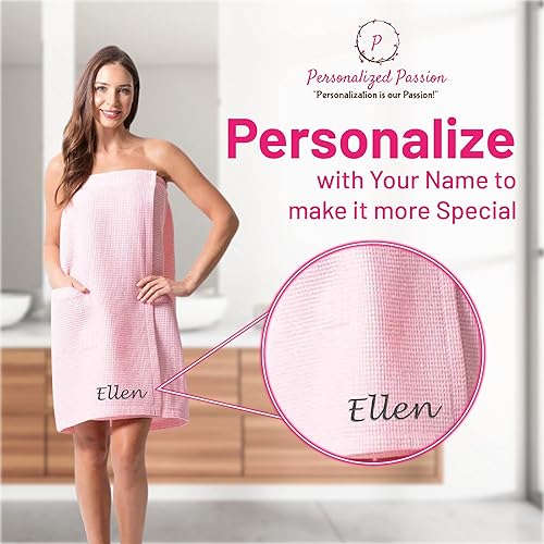 Miniatura 2 de Personalized Passion Toalla de spa para mujer, súper suave y altamente absorbente, cubierta corporal de baño personalizada con nombre bordado, rosa,
