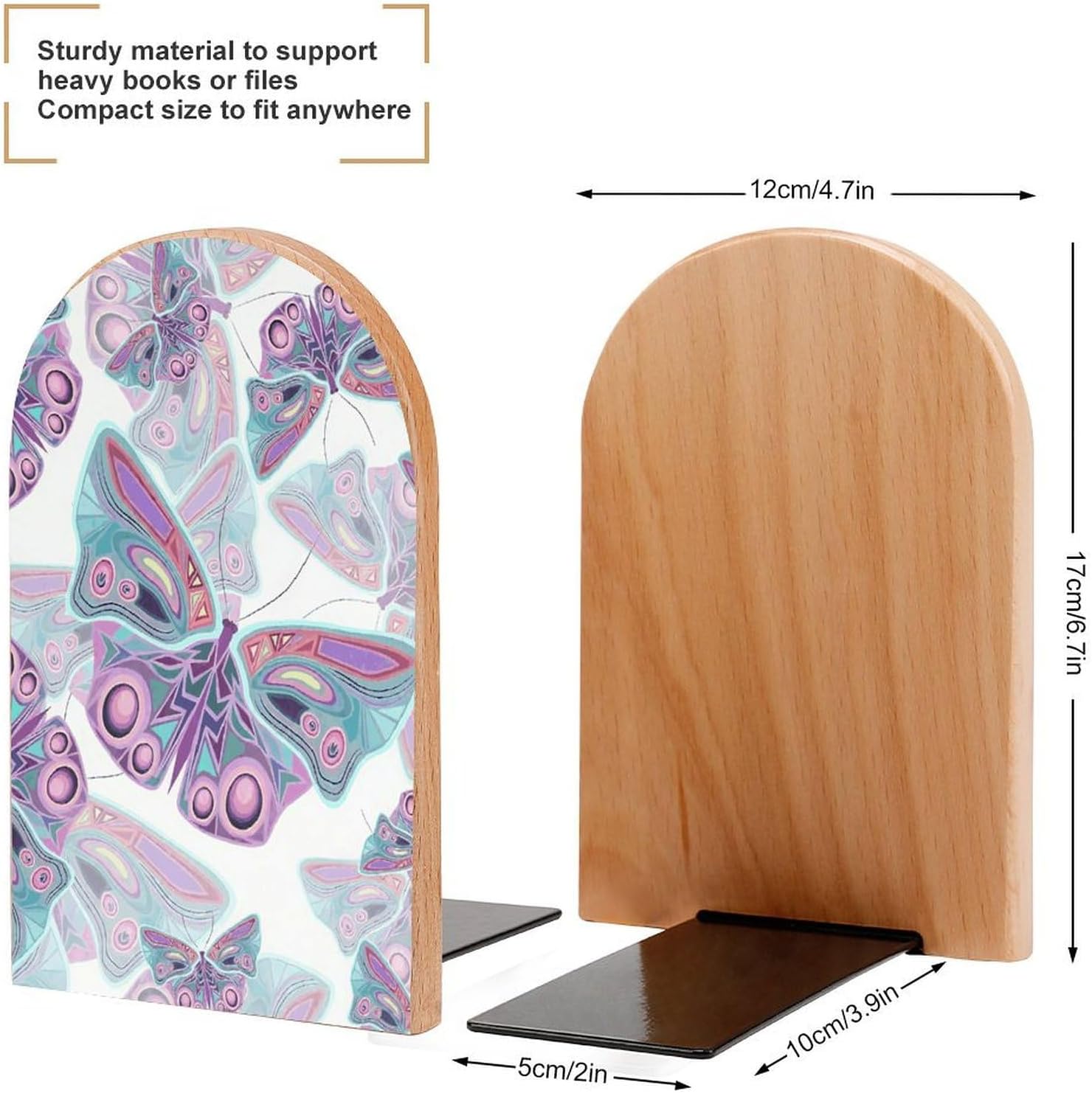 Purple Butterfly Heavy Duty Wooden Bookend Non-Slip Book Ends image 2