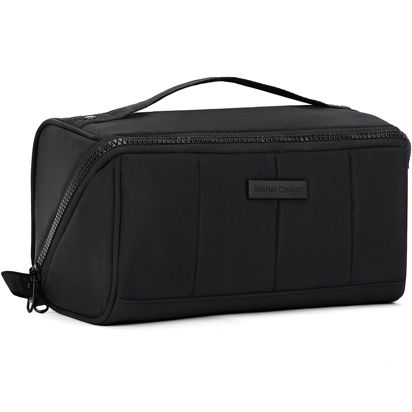 NISHEL Travel Makeup Bag for Women, Fluffy & Lightweight Open Flat Cosmetic Organizer with Multiple Functional Divider for Brush Independent Storage,