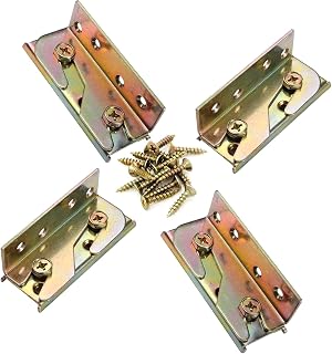 Bed Rail Brackets, 4 Set Heavy Duty No Mortise Bed Rail Connect Fittings with Screws for Garage, Warehouse, Sofa, Roof Beam, Support Frame