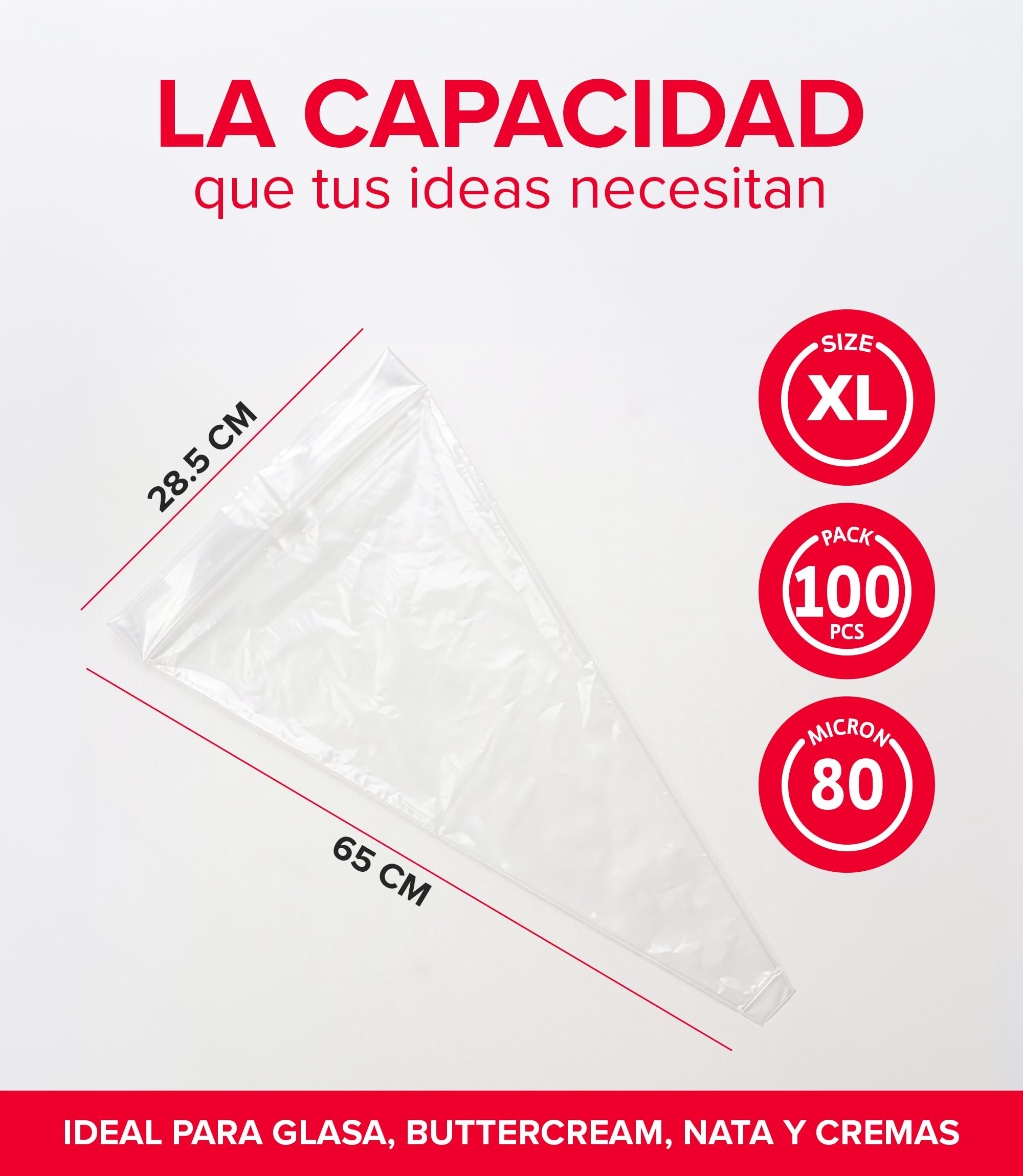 dekora - 100 Mangas Pasteleras Desechables Profesionales 65 cm, 80 Micras