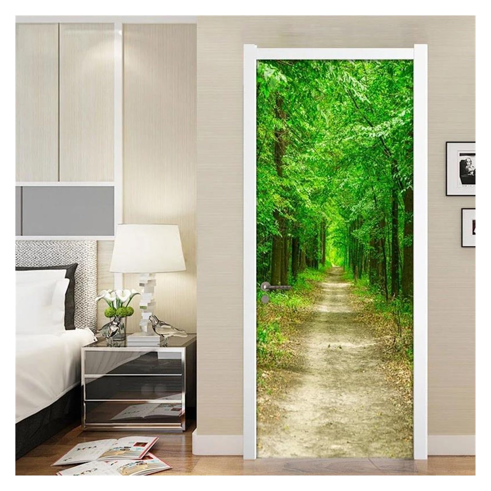 Naklejki na drzwi Ścieżka Leśna 3D Naklejki Dekoracyjne Na Drzwi Do Salonu Łazienka Wodoodporna Samoprzylepna Fototapeta Na Drzwi(77x200cm)