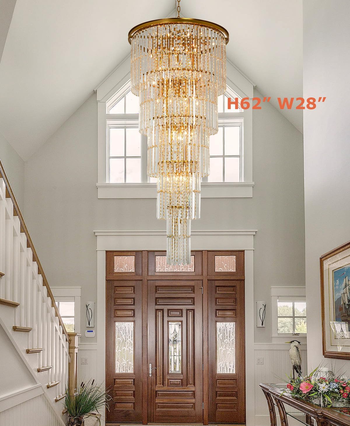 Grand Luxury Crystal Chandelier for High Ceiling Foyer, 37-Light Copper Round Statement Chandelier, 62" Tall Designer Lighting for Entryway, Villa & High-End Living Spaces