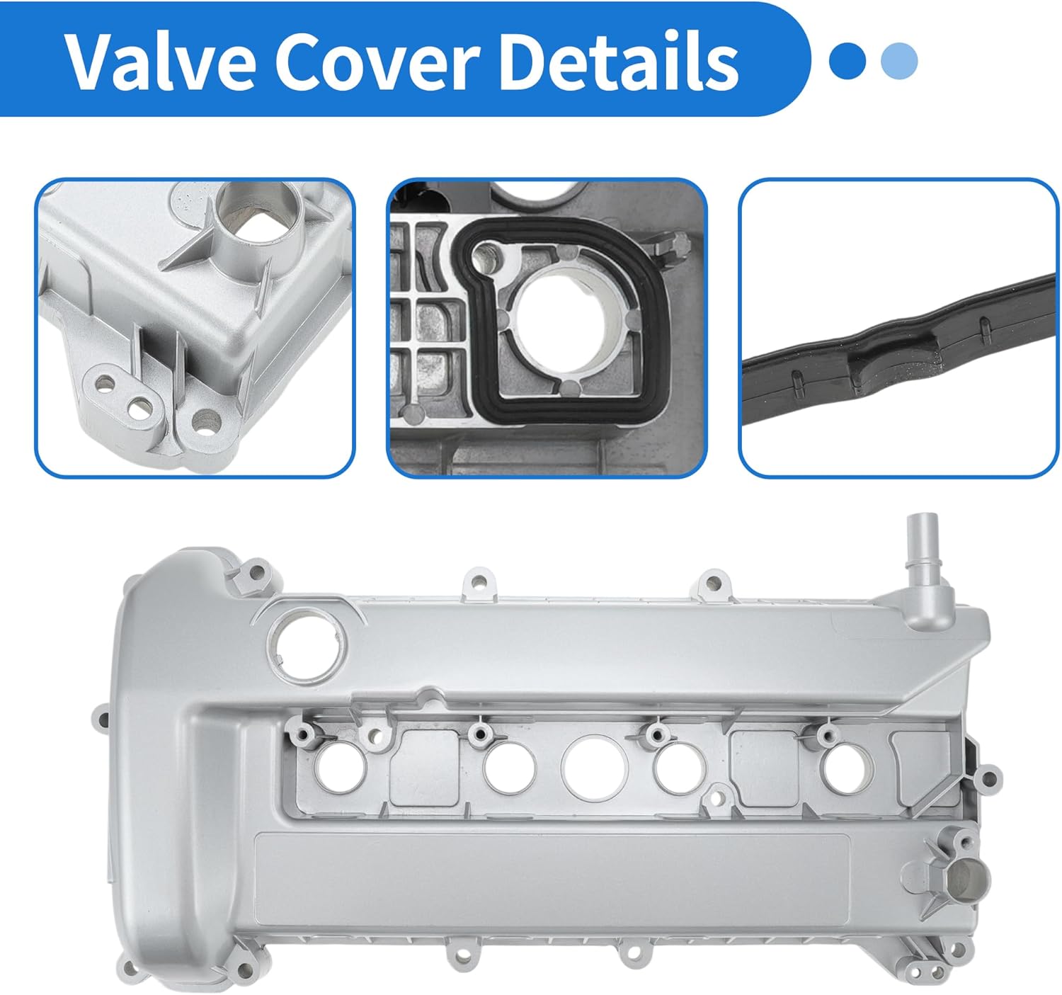 Upgrade Aluminum Alloy Engine Valve Cover for Ford Escape 2.3L 05-08 for Ford Focus 2.0L 08-11 Front Valve Rocker Cover with Gasket No.4S4Z-6582-CA/4S4Z-6582-C Silver Tone