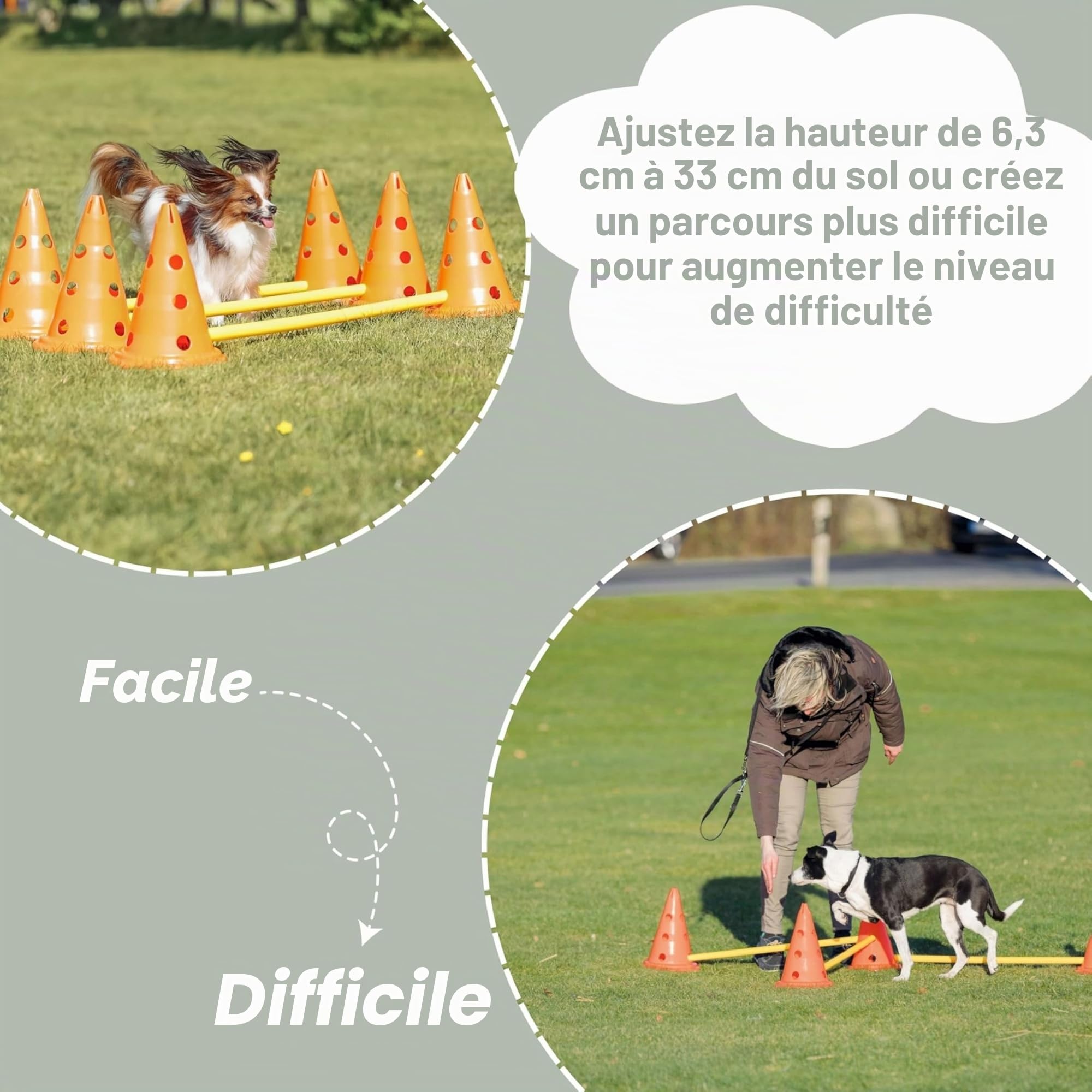 Trixie Set d’Obstacles à cônes - Accessoire d’entraînement résistant pour Agility Canine - ø 23 × 30 cm/78 cm Orange/Jaune, équipement de Sport canin pour la Maison