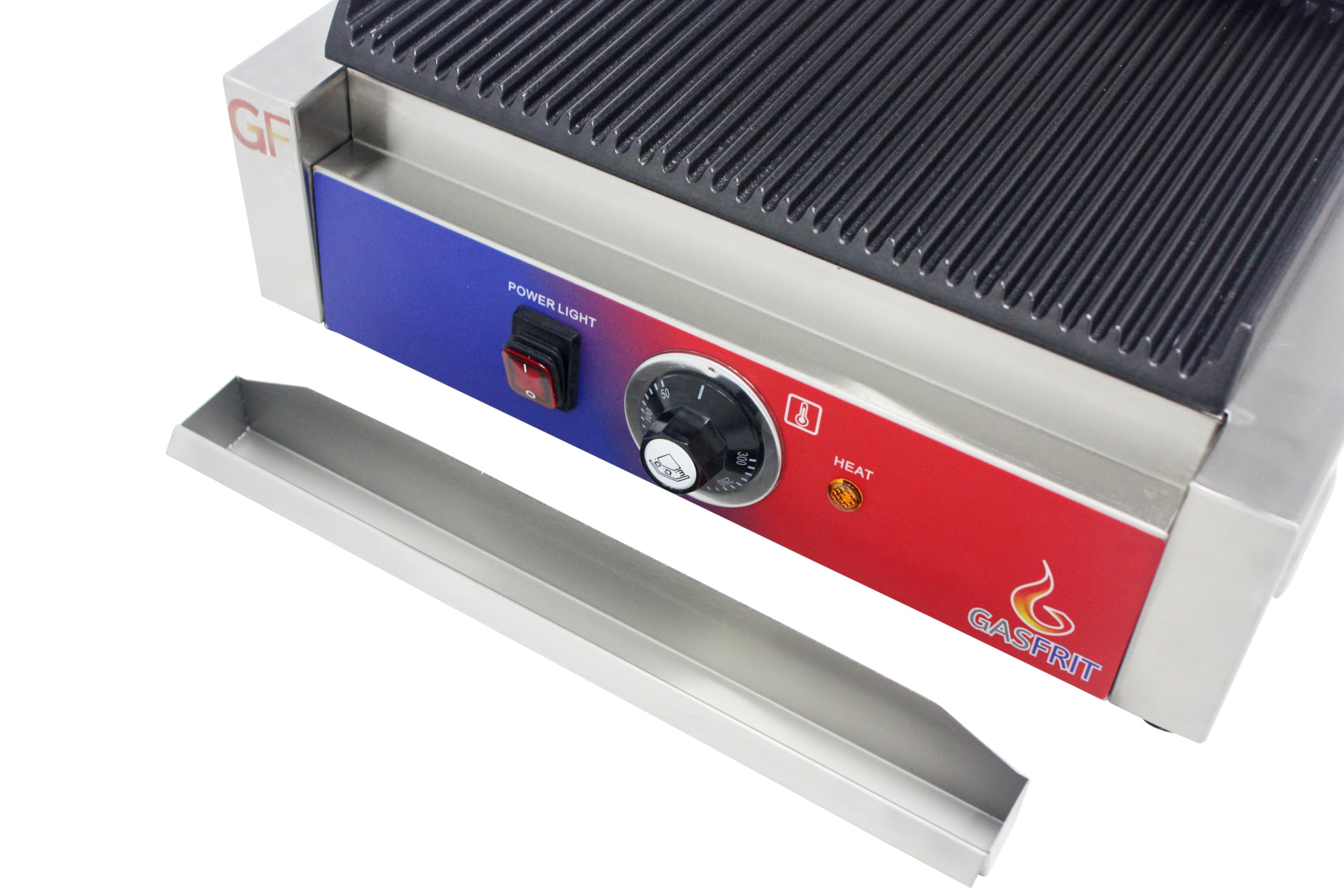 Professioneller elektrischer Kontaktgrill – Grillplatte für Gastgewerbe mit geriffelten Platten aus Gusseisen, Thermostat E.G.O, Edelstahl – Einfach/Doppel (Einzel)