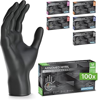 100x ARNOMED® Guantes nitrilo talla M Negro, Guantes desechables quirurgicos y laboratorio, Luvas nitrilo descartaveis sin polvo y látex, Manoplas nitrilo en XS, S, M, L, XL, XXL