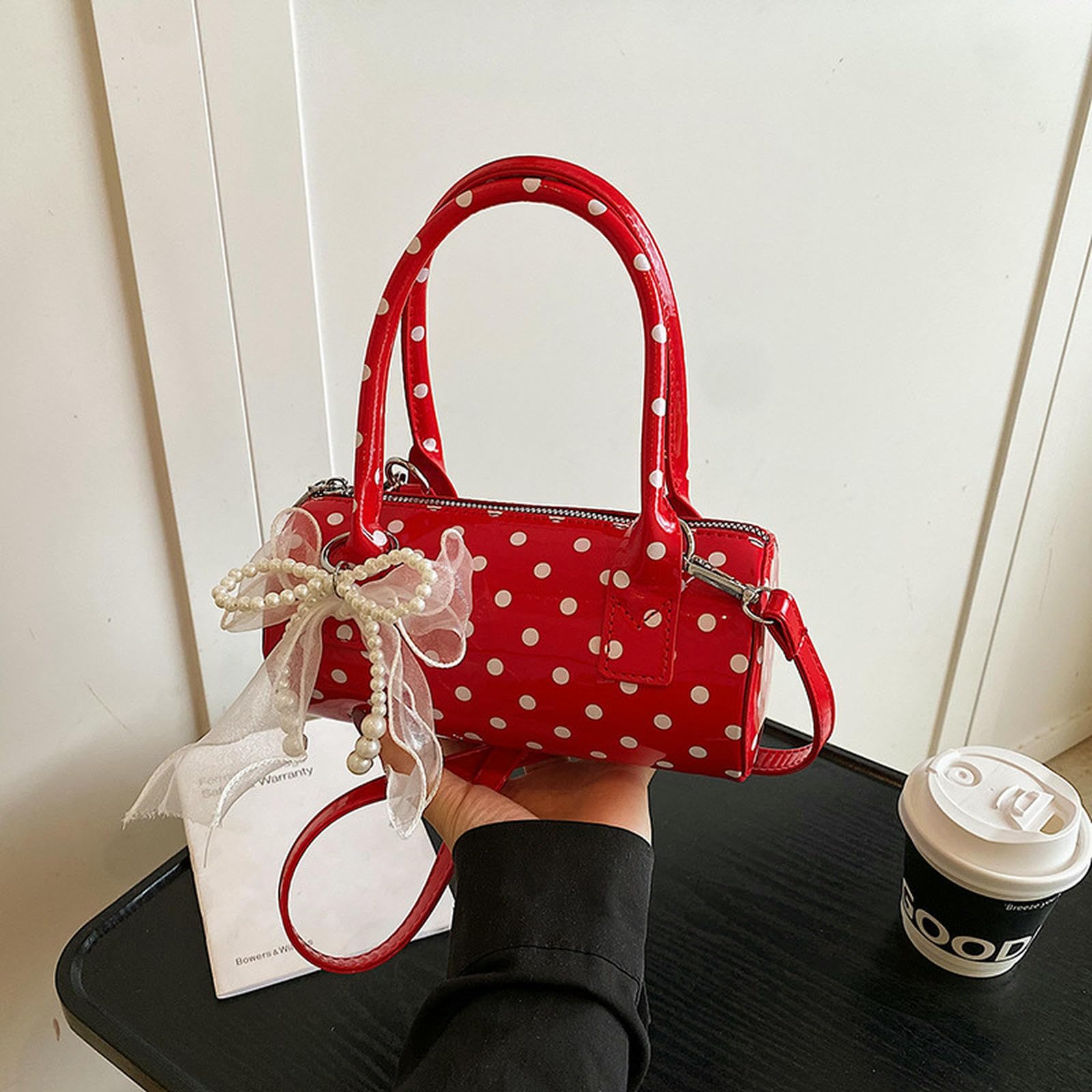 Borsa Estiva Piccola A Tracolla Pois con Cuscino Tracolla-Rosso 1