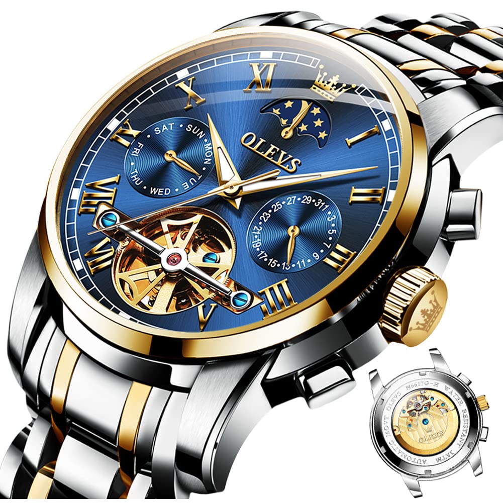 OLEVSMen's Casual Fashion Waterproof Gold Stainless Steel Band Quartz Gold Watches Gifts for Men
