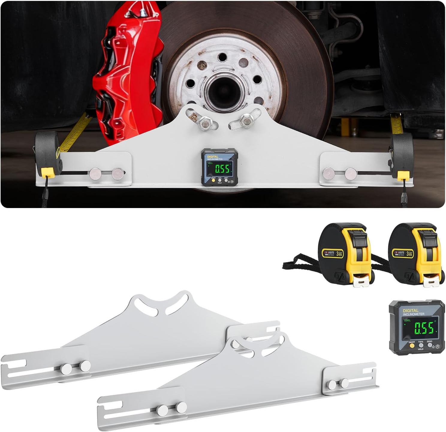 VEVOR Wheel Alignment Tool, 2 PCS Carbon Steel Heavy Duty Toe & Camber Alignment Plates with Digital Angle Finder, 2 Measuring Tapes, Accurate Automotive Wheel Tools for Home Use, Fits Car Truck SUV