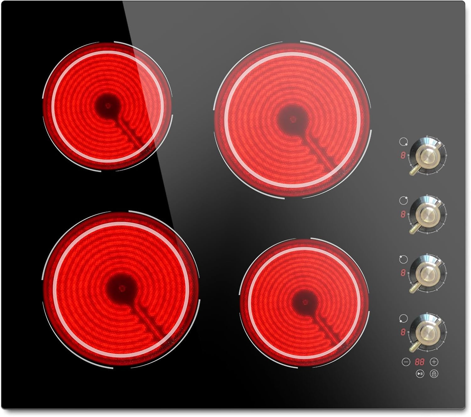 Placa Vitroceramica 4 Fuegos 6000W, Vitroceramica Induccion encastrable 220V, Placa Electrica Cocina 56×49cm, Función de Pausa, 9 Puestos, con Botones, con Temporizador, Cerradura Infantil