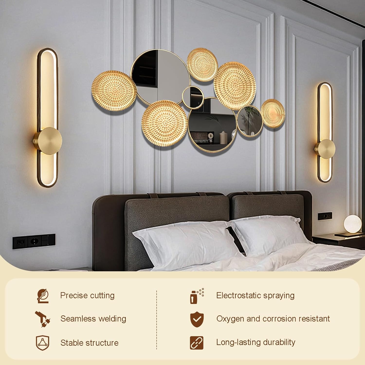 Gold Wall Mirrors Decorative,Large Modern Wall Art Mirror for Living Room Decor 45 * 23 Inch,Metal Entryway Wall Mirrors for Entryway Bedroom Home Decor (Gold) - Image 4