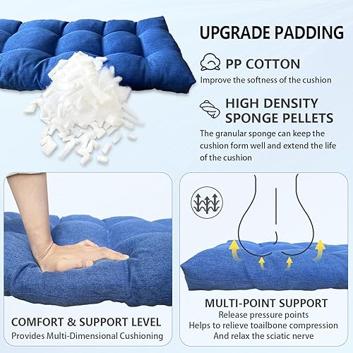 Miniatura 3 de Cojín de banco para exteriores, 28 x 20 x 2.36 pulgadas, cojín de asiento de banco de jardín, cojines antideslizantes con dos correas para comedor,