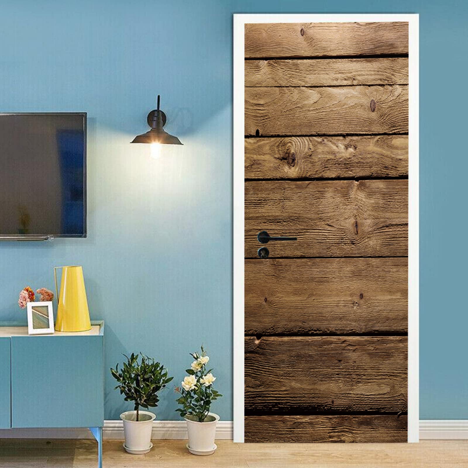 Stickers Porte Grain De Bois Brun - Autocollant Décoratif PVC Amovible et Imperméable pour Placard - Poster Auto-Adhésif 95x215cm