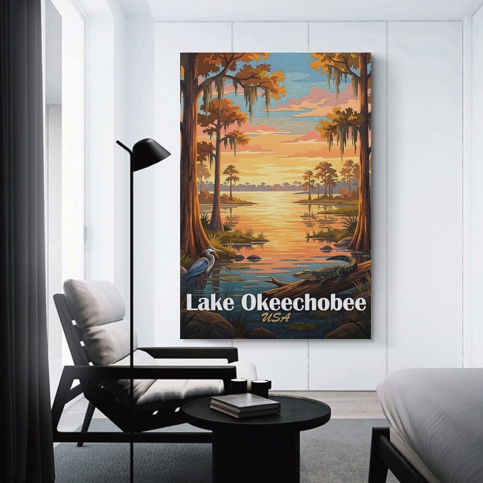 Junmoney Unframe-Style-23 Lake Okeechobee, Florida Landscape Art Canvas Wall Picture, 24X36inch(60X90cm), For Study, Office Or Focused Interiors, Home Office Artwork With Decorative Appeal