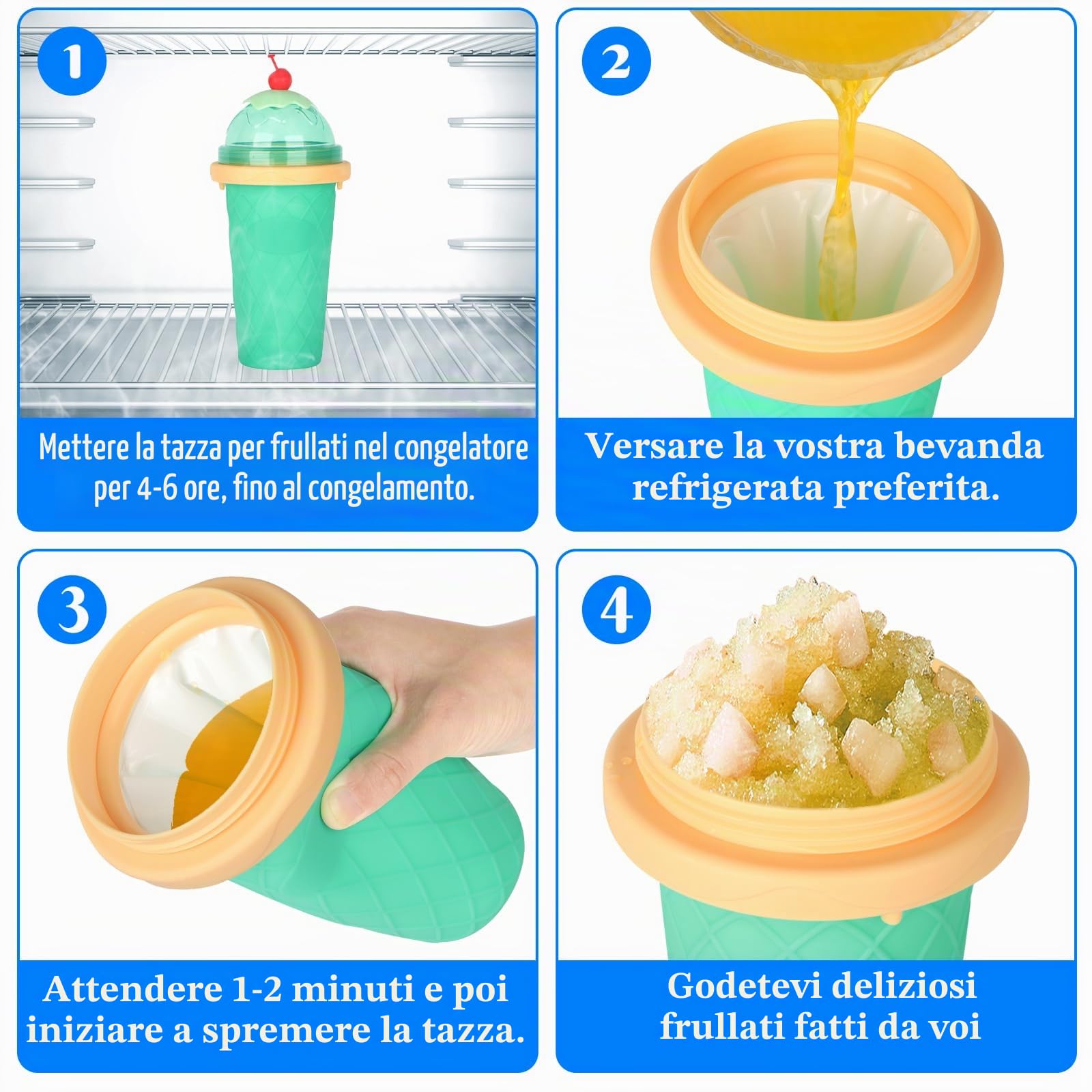 2 Pezzi Slushy Cup, Cuppa Frullato Congelato in Silicone con Cannuccia e Cucchiaio 2 in 1, Fai Da Te