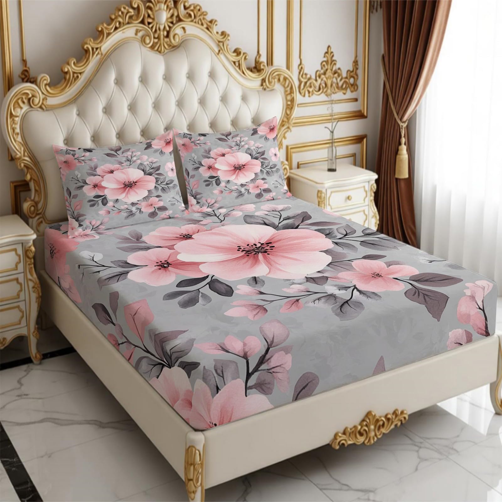 Lenzuolo con Angoli 180 x 200 cm Microfibra fiori Lenzuolo Sotto Elasticizzato Profondo 25 cm acquerello per Singolo e Matrimoniale