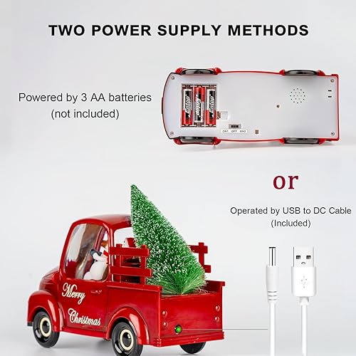 Miniatura 3 de Xindian Globo de nieve de camión rojo musical con purpurina giratoria, muñeco de nieve y perro, árbol de Navidad, linterna de agua giratoria para