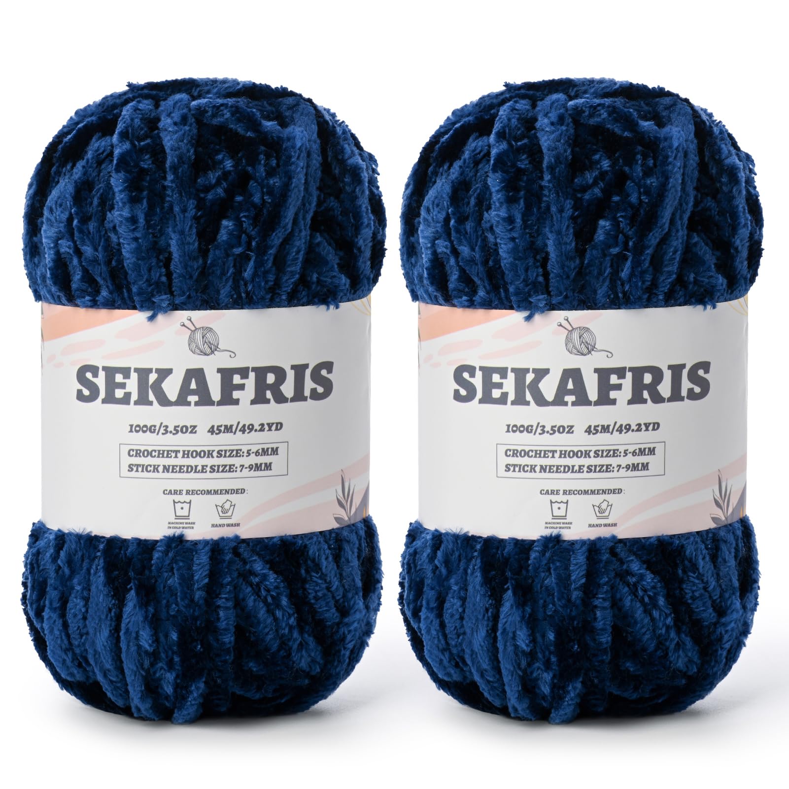 Chenille Velvet Soft Yarn Navy Blue 2 Pack