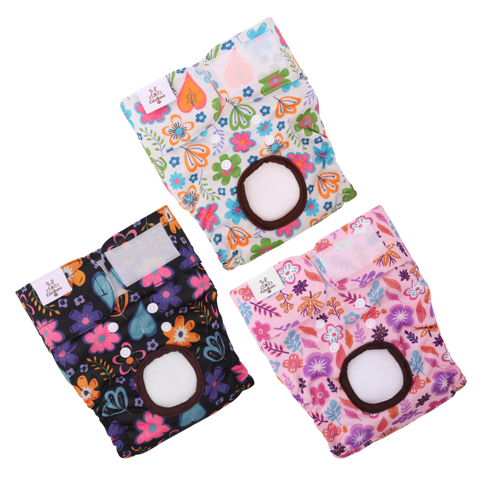 CuteBone Dog Diapers Female Washable Small Medium Large 3 Pack Reusable Doggie Diapers Puppy Period Pants for Doggy Heat Cycle Peeing D69M