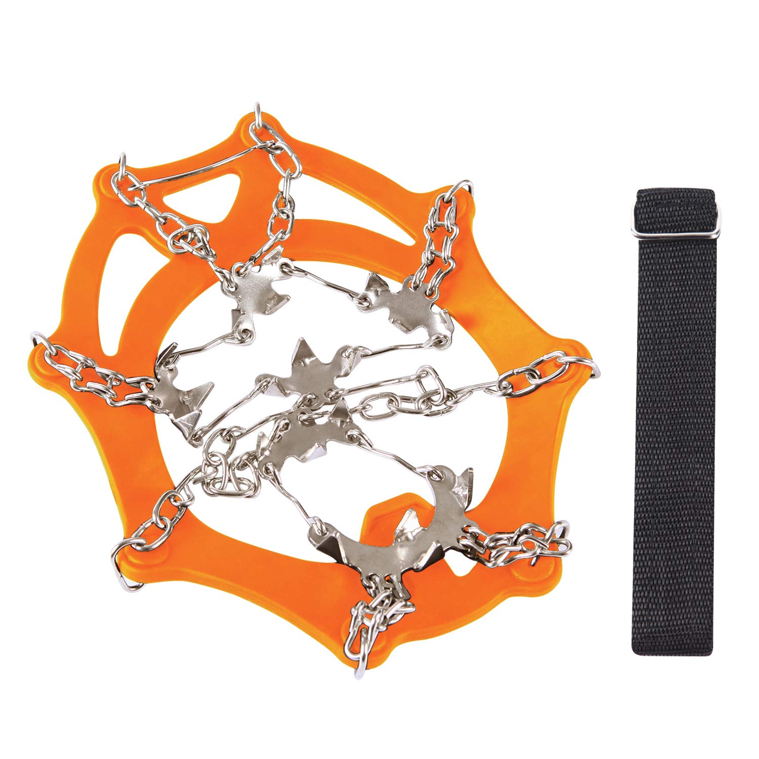 Crampons à 18 dents - Chaîne à neige pour bottes - Crampons pour chaussures de montagne - Noir Orange sur glace et neige - Pour homme et femme