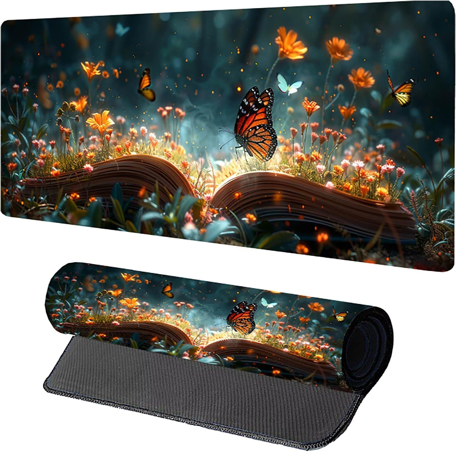 Tappetino Mouse Farfalla, Tappetino Mouse XXL 1500 x 800 mm, Gaming Mouse Pad con Base in Gomma Antiscivolo, Mousepad Migliorare la Velocità e la Precisione, Ufficio Accessori Gaming, Grigio J-7087