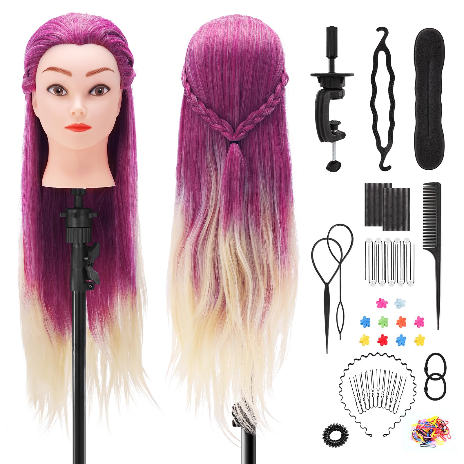 TwoWin Hairdressing Training Head, 29" Synthetic Fiber Hair Mannequin Head - Image 2