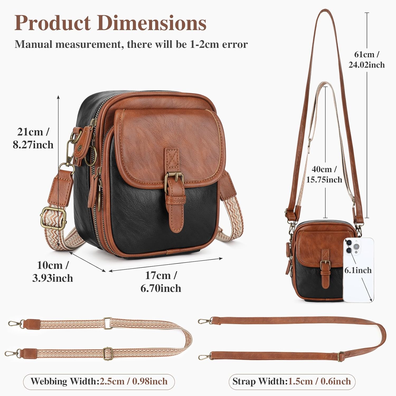 UBORSE Crossbody Bags for Women with 2 Straps, Vegan Leather Crossbody Bag Purse with Card Slots, Small Shoulder Handbags Bag Travel Purses