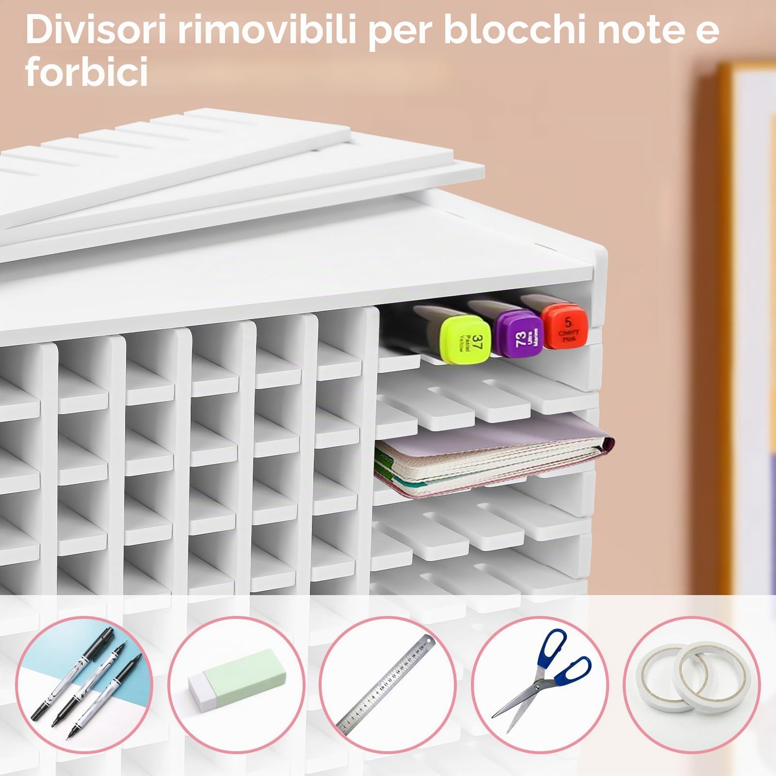 Qivine Porta Penne per Scrivania, Porta Pennarelli in PVC con 180 Griglia, Organizer da Scrivania Rimovibile per Penne Matite Matitoni Pennelli, per Casa Ufficio Scuola, 27×13×35 cm