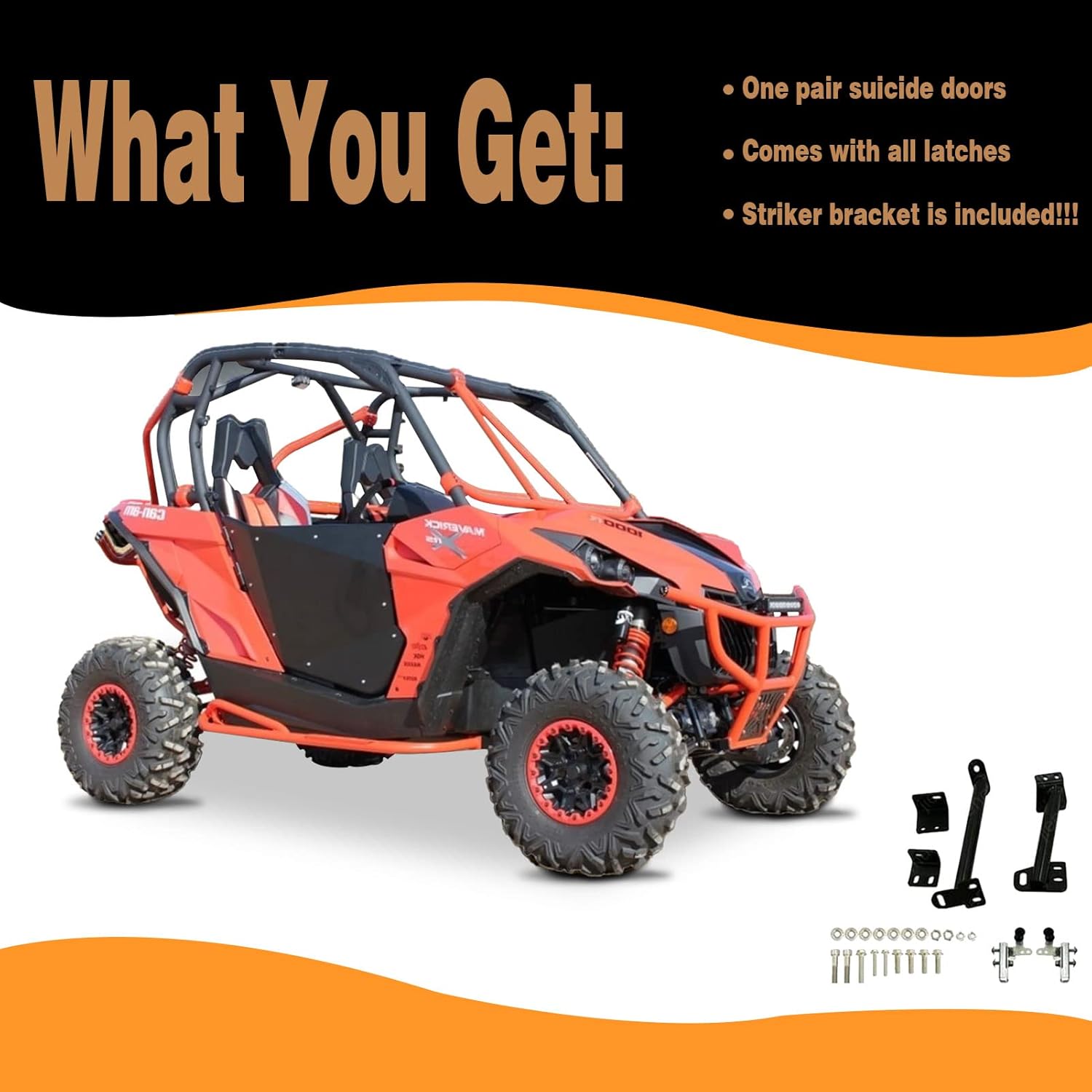 UTV Doors Compatible with 2011-2020 Commander 800/800R/1000/1000R, 2013-2018 Maverick 1000/1000R, Black Powder Coated Aluminum Doors, Dual Stage Automotive Style Slam Latch 2PCS
