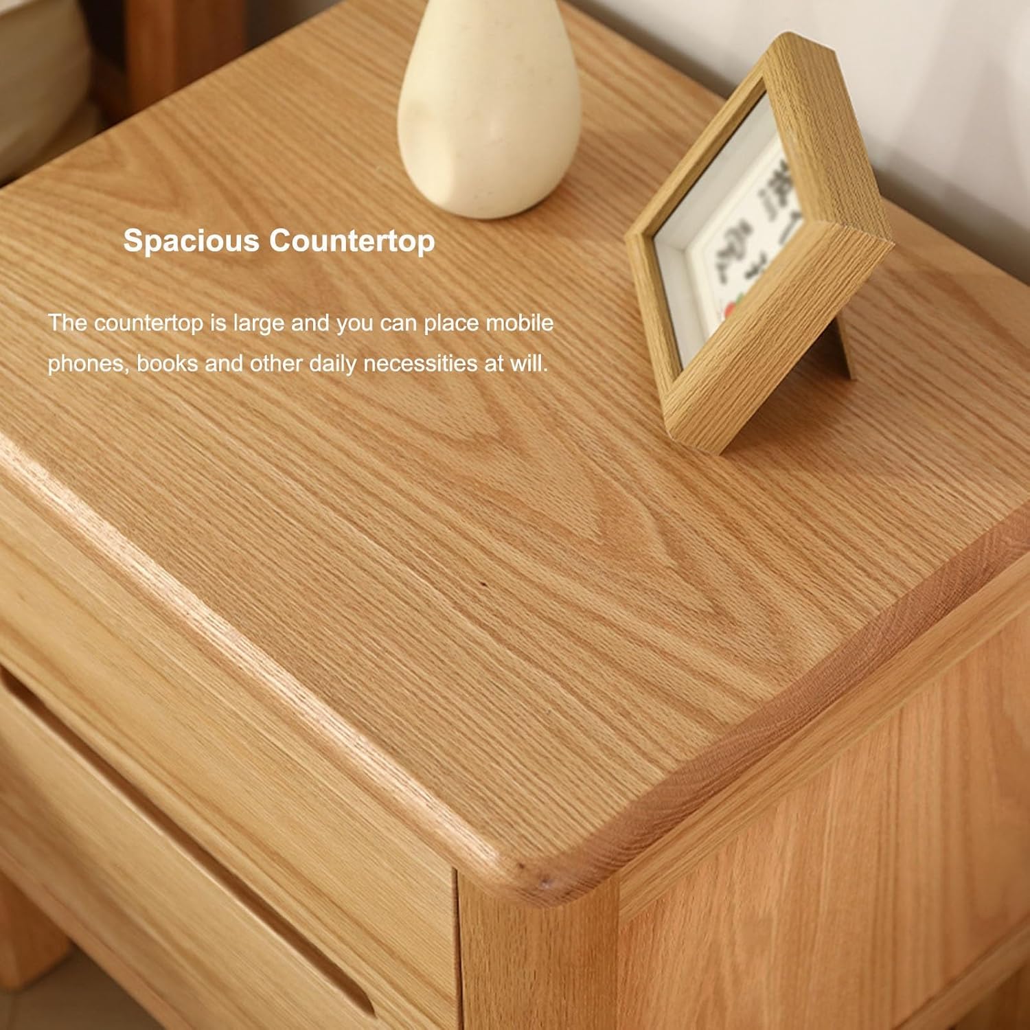 Oak Nightstand, Bedside Table with 2 Drawer Mid Century Modern Nightstand Wooden Night Stand Bedside Table for Bedroom Natural Color 17.7"" L*15.7"" W*18.5"" H