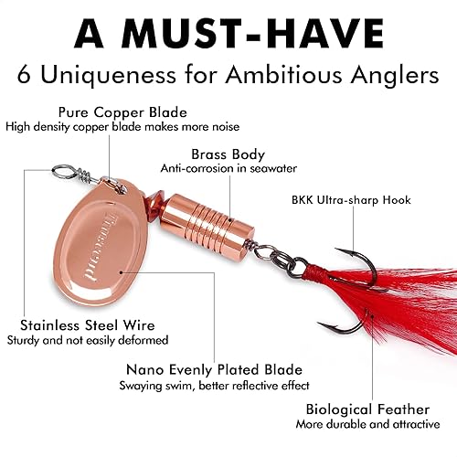 Miniatura 54 de TRUSCEND Cebos giratorios de pesca para agua dulce y salada, señuelos de pesca de cola de gallo para trucha, lucioperca, lucio, salmón, cebo de hoja