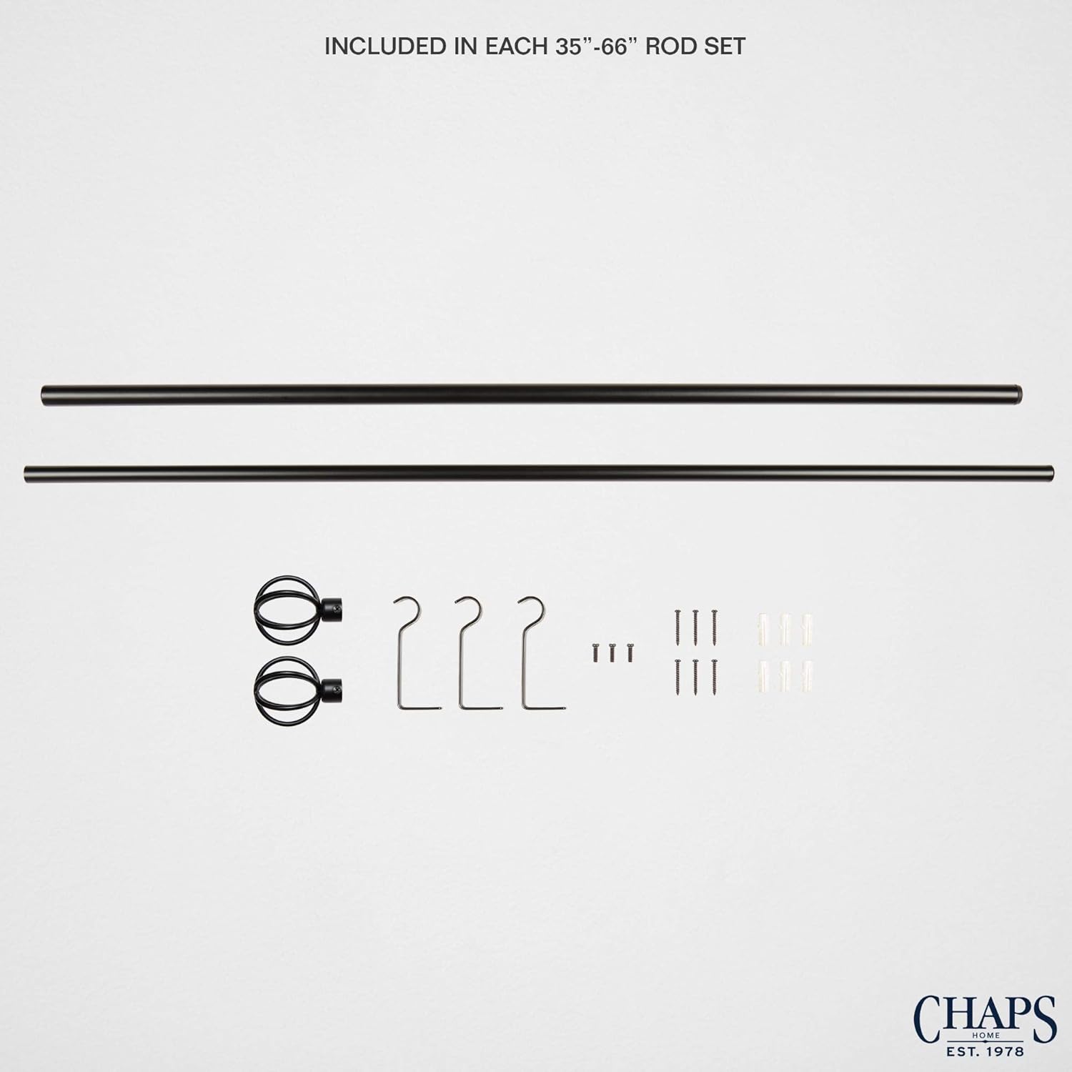 Chaps Cage ¾” Diameter Window Curtain Rod and Finial Set, 35"-66", Matte Nickel : Home & Kitchen