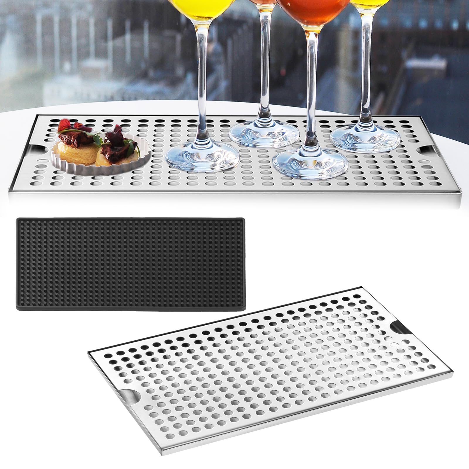 Vassoio Antigoccia Bar Mat In Acciaio Inox 50x10 Cm – Con Griglia E Raccoglitore Separato Per Bar E Ristoranti