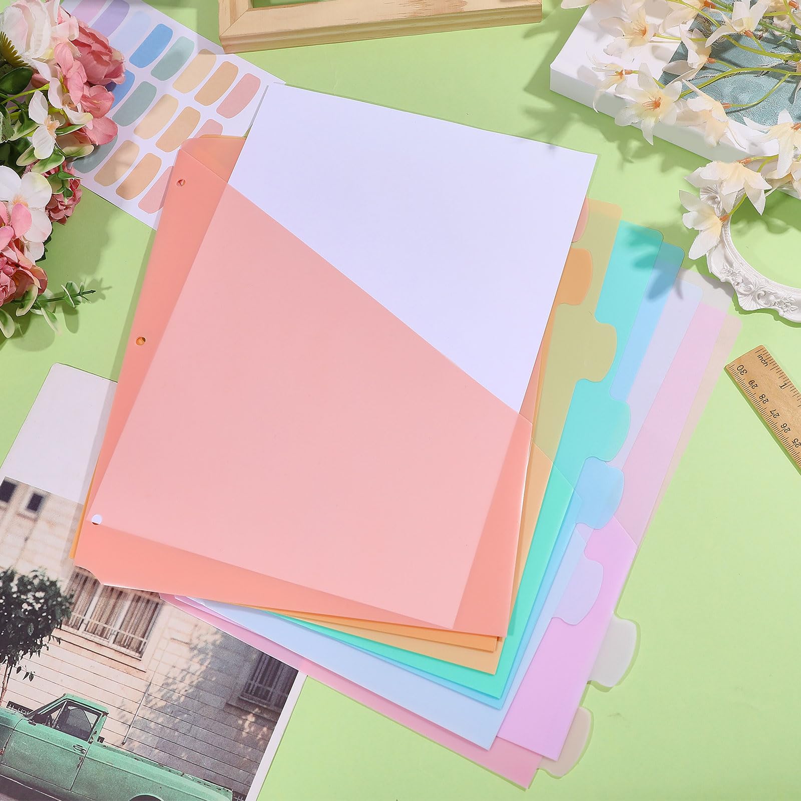 GLOBLELAND - Carpeta de 2 fundas con 8 pestañas para archivadores de 3 anillas y hojas protectoras de plástico para formato de letra estadounidense para la organización