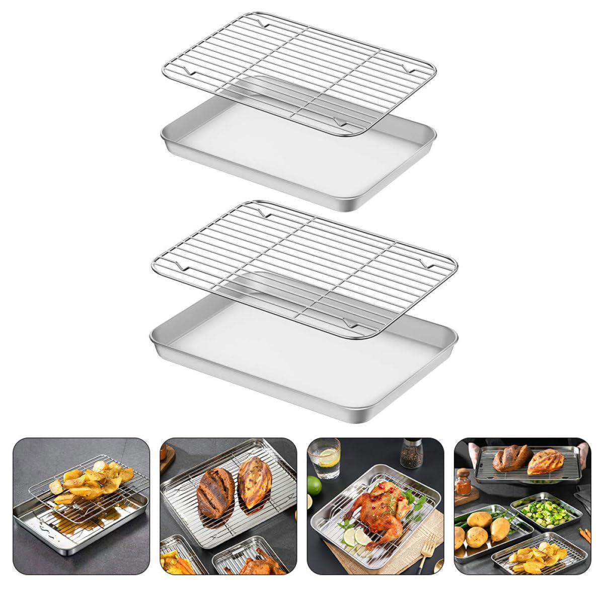 Ciieeo Bandejas para Hornear Resistentes y Versátiles con Rejilla para Enfriar Juego de 2 de Acero Inoxidable Ideales para Horno y Repostería