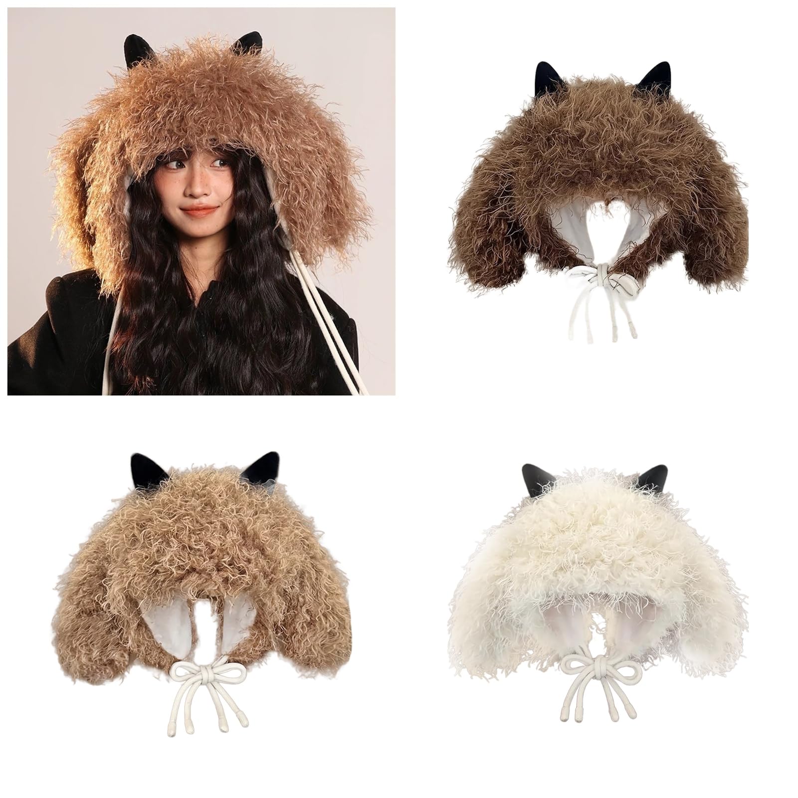 jiahesuw2 Lovely Ear Plush Hat for Adult with Ear Flap Warm Furry Ushanka Hat Fashion Winter Activity Hat Windproof Trapper Hat