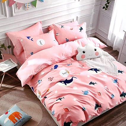 Livmoda Kids Cotton Cartoon Printed Bedsheet for Double Bed King Size 90x100 Inch with 2 Pillow Covers, Multicolour