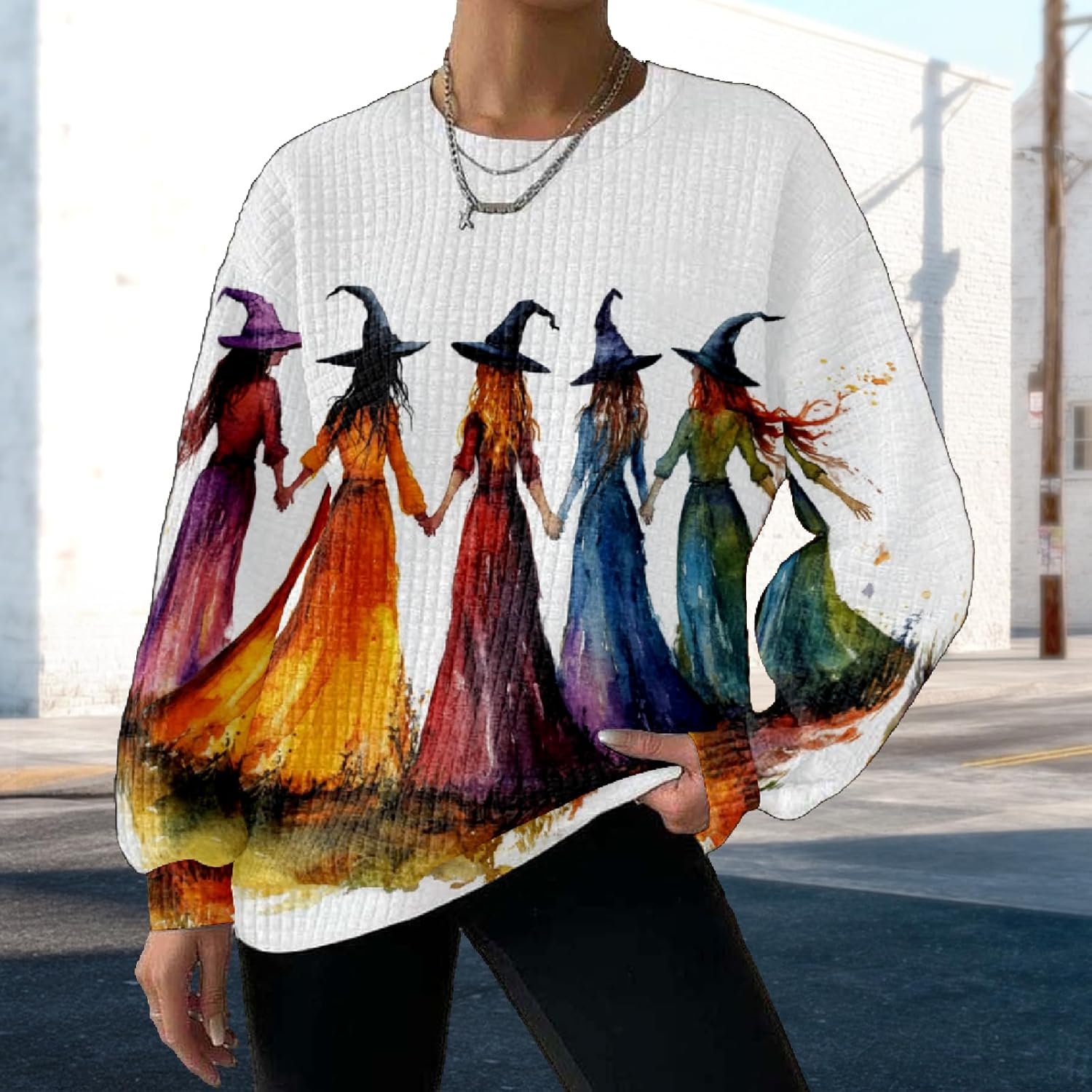 MARSVOVO Sweatshirts for Women Fall Winter 2025 Halloween Witch Pattern Long Sleeve Crewneck Lightweight Casual Outfits - Image 2