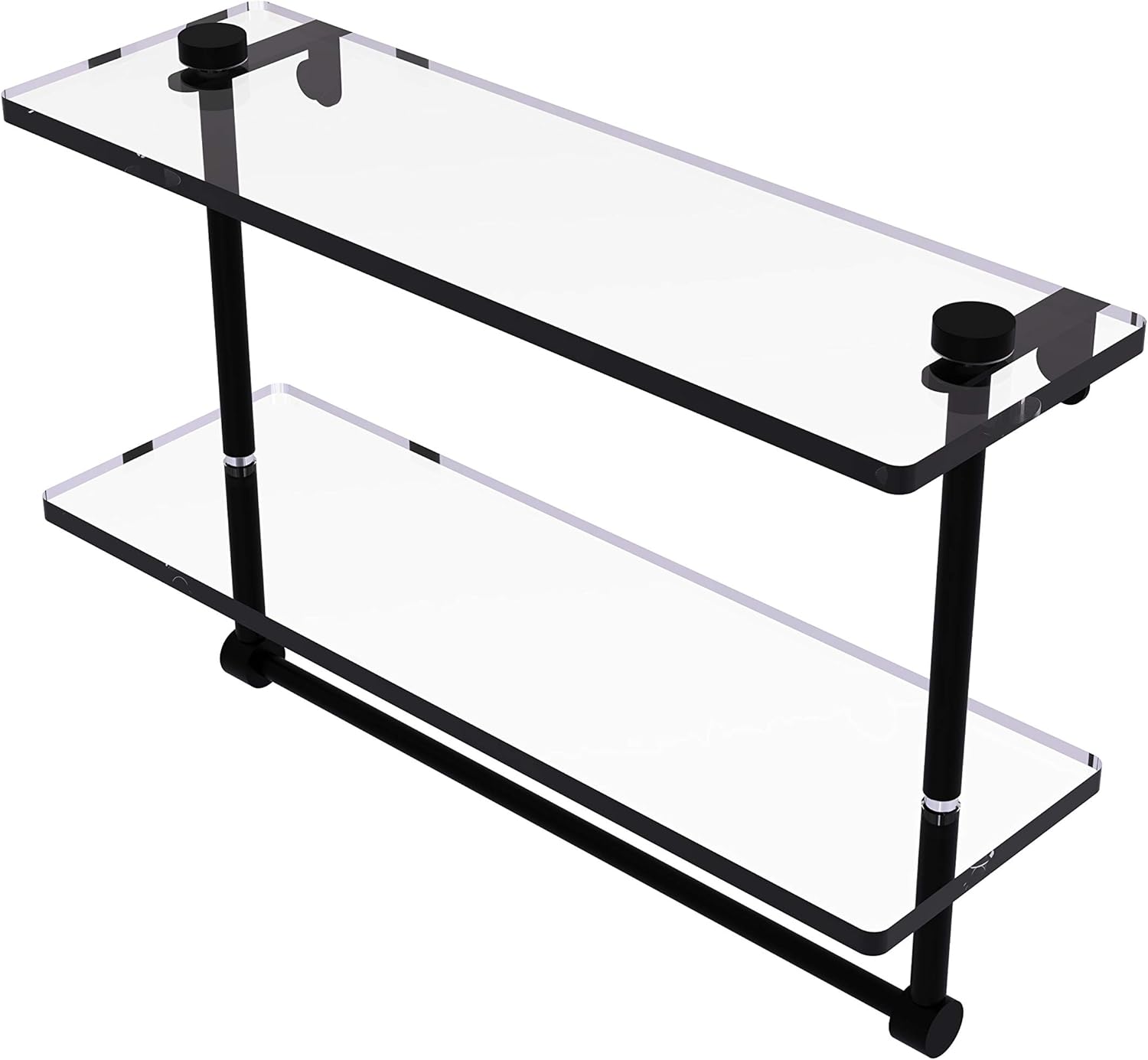 Allied Brass NS-2/16TB-BKM 16 Inch Two Tiered Glass Shelf with Integrated Towel Bar, Matte Black