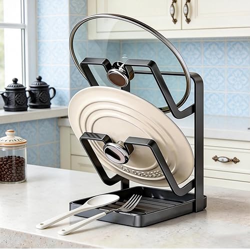 GXXWWSN Pot & Pan Lid Organizer | Kitchen Pot Lid Storage Rack While Cooking | P