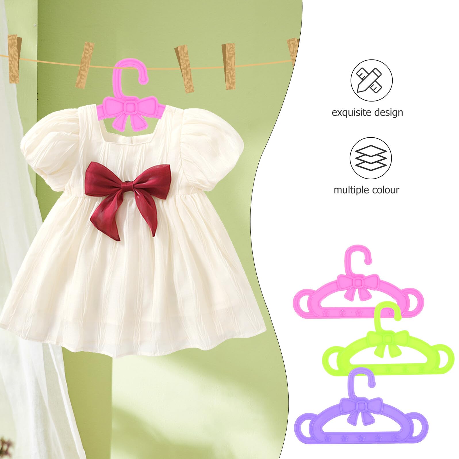 Perchas de Ropa para Muñecas de Plástico, 15 Piezas | Rosa, Verde y Morado, Juego de 5 por Color, Accesorios para Prendas de Muñecas, para Bebés y Niñas