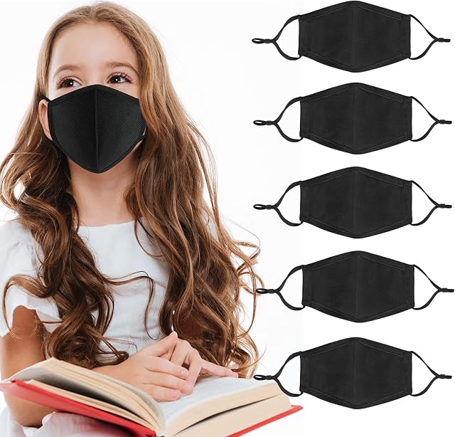 5 Pack Kids Cotton Face Masks,3-Layers Children Breathable Cloth Face Masks With Adjustable Ear Loops, Face Masks Washable,Reusable Face Mask for 3-6/7-12years Old Girls and Boys Outdoor, School