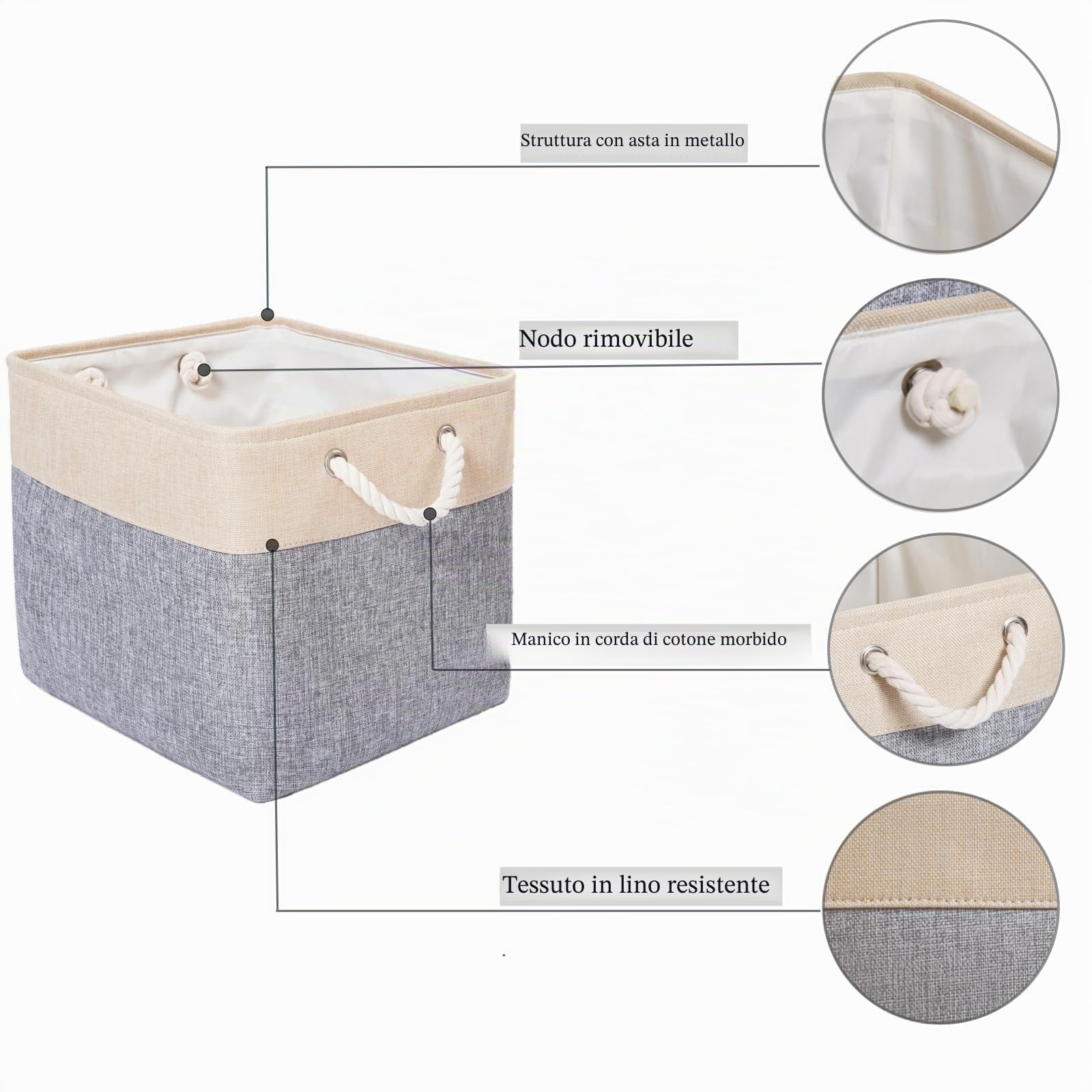 Boîtes de Rangement en Tissu Mangata, 33 x 38 x 33 cm Grandes Paniers de Rangement Pour Vêtements / étagère (Grigio/beige, 4 Pack)