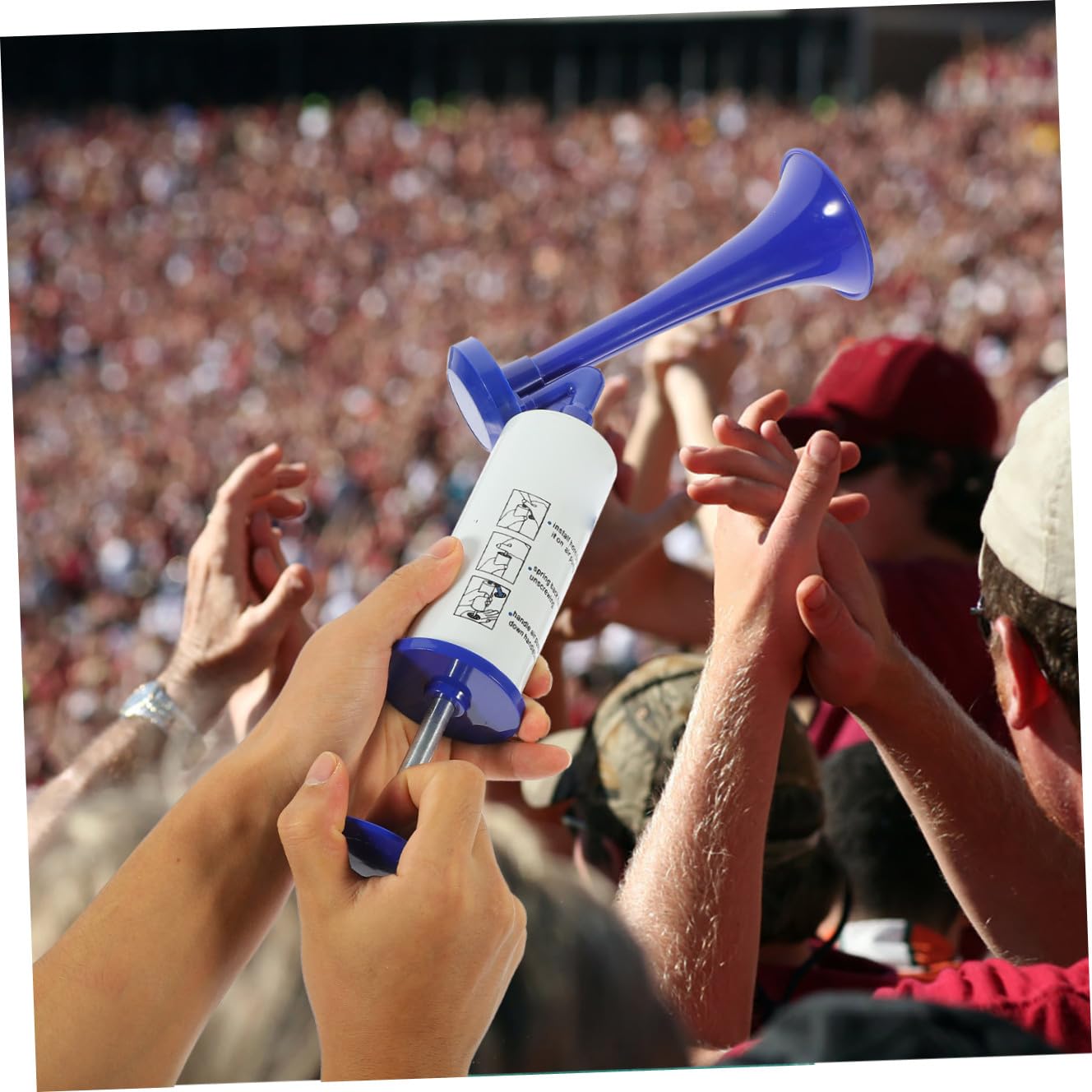 ORFOFE 2 Stück Handliches Air Horn Fan horn für Fußballfans Lautes Hand push Tröte Rote und Blaue Fanfare für Sportveranstaltungen Partys Jubel und Feierlichkeiten