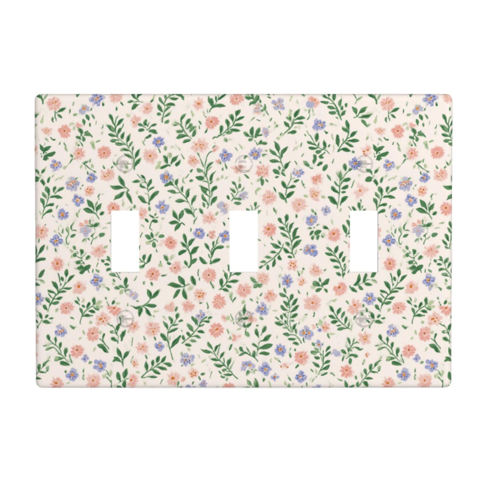 Woshuwo White Vintage Floral Small Flowers And Vines Light Switch Covers 3 Gang Triple Toggle Wall Plate Switchplate Electrical Faceplate For Bathroom Kitchen Bedroom Decor