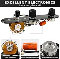 Vista 4 de Placa de control de guitarra totalmente cargada, interruptor de 3 vías precableado, 250 K, grandes potenciómetros moleteados, controles de tono